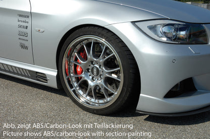 BMW 3er E90 Rieger Seitenschweller  links, mit Schacht und 2 Ausschnitten, ABS, Carbon-Look, 
inkl. Alugitter, Gutachten, Montagezubehör