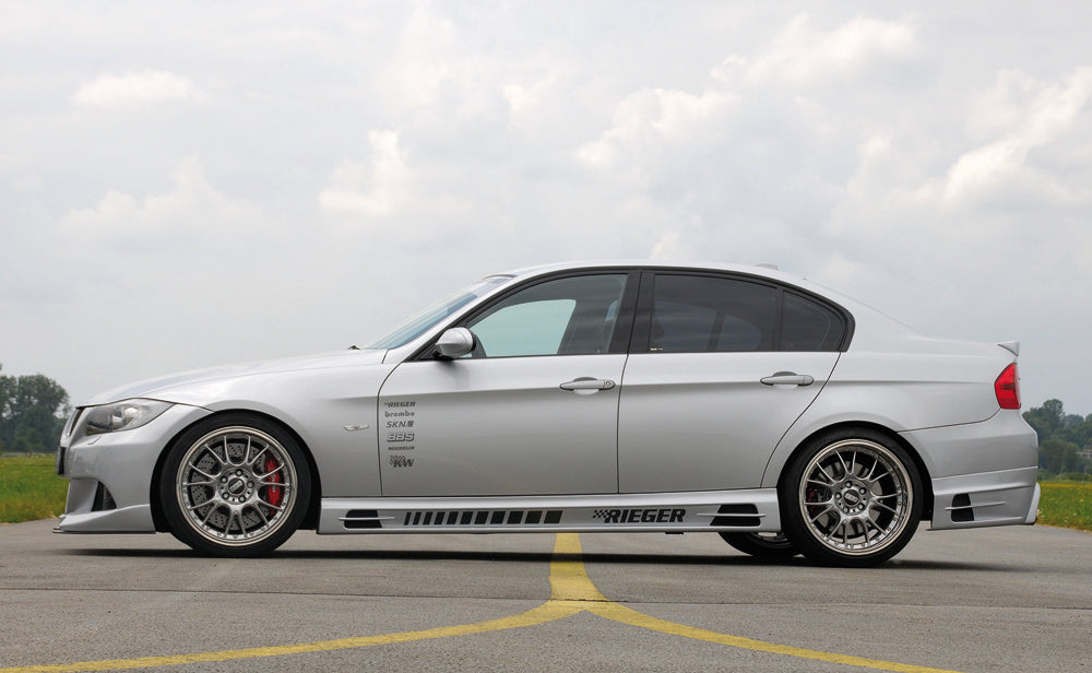 BMW 3er E90 Rieger Heckschürzenansatz -> nicht für 335i! nicht für M-Paket-Heckschürze! für Doppelendrohr li. u. re., ABS, Carbon-Look, 
inkl. Alugitter, Gutachten, Montagezubehör