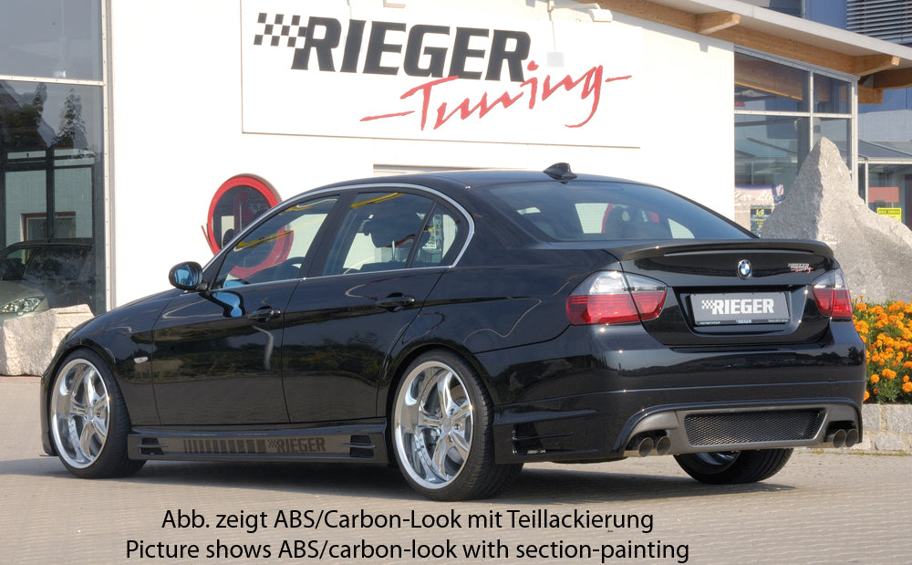 BMW 3er E90 Rieger Heckschürzenansatz -> nicht für 335i! nicht für M-Paket-Heckschürze! für Doppelendrohr li. u. re., ABS, Carbon-Look, 
inkl. Alugitter, Gutachten, Montagezubehör