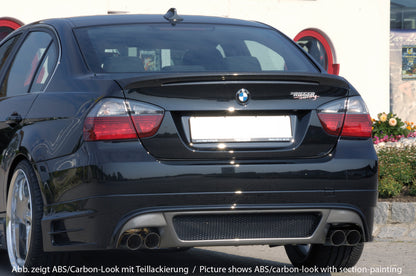 BMW 3er E90 Rieger Heckschürzenansatz -> nicht für 335i! nicht für M-Paket-Heckschürze! für Doppelendrohr li. u. re., ABS, Carbon-Look, 
inkl. Alugitter, Gutachten, Montagezubehör