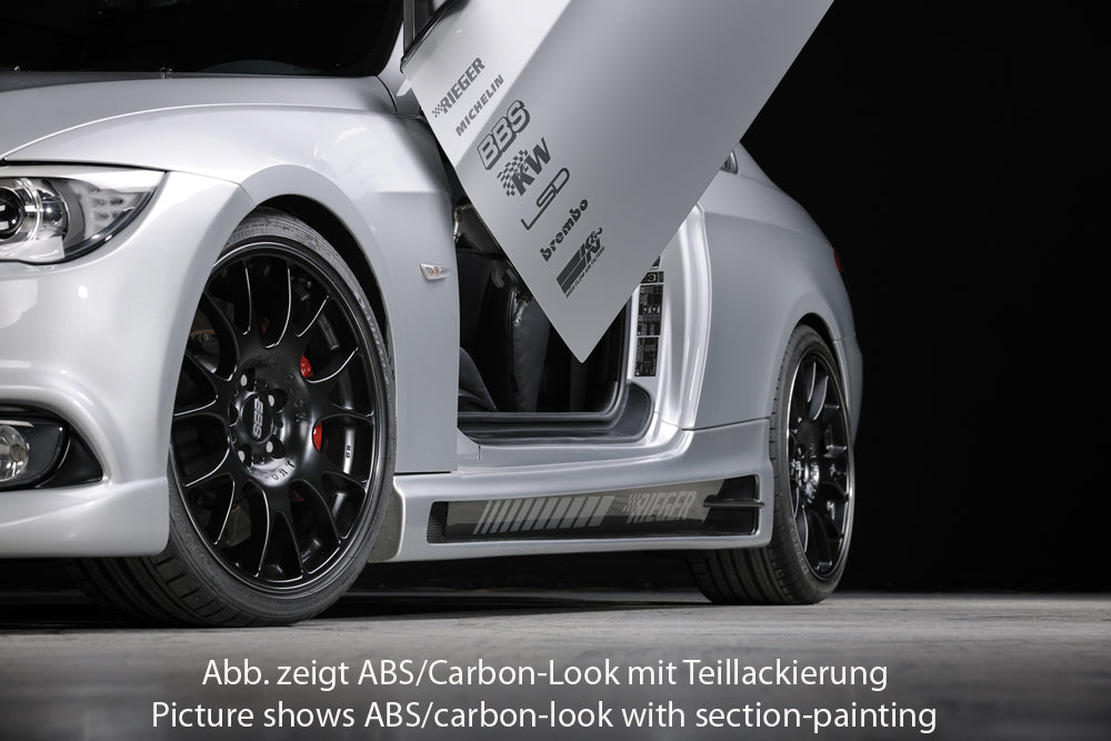 BMW 3er E92 Rieger Seitenschweller    links, mit Schacht und 2 Ausschnitten, ABS, Carbon-Look, 
inkl. Alugitter, Gutachten, Montagezubehör