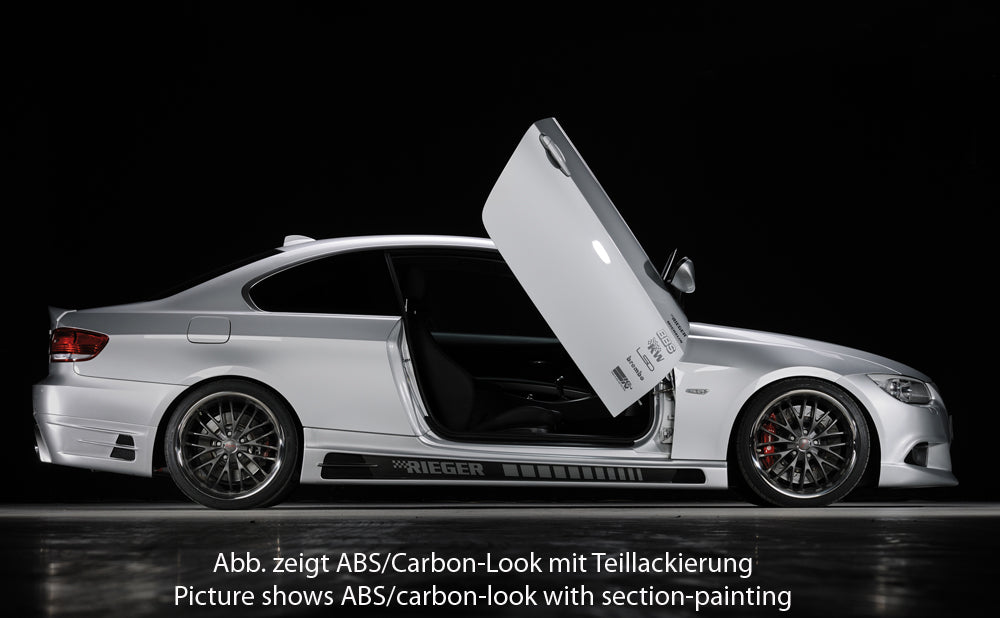 BMW 3er E92 Rieger Seitenschweller    rechts, mit Schacht und 2 Ausschnitten, ABS, Carbon-Look, 
inkl. Alugitter, Gutachten, Montagezubehör