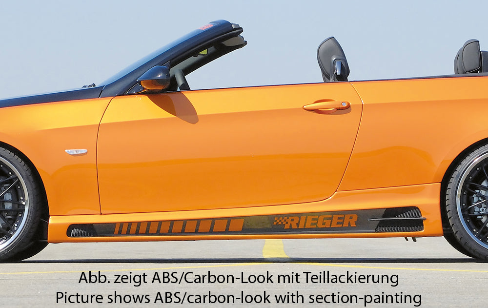 BMW 3er E92 Rieger Seitenschweller    rechts, mit Schacht und 2 Ausschnitten, ABS, Carbon-Look, 
inkl. Alugitter, Gutachten, Montagezubehör