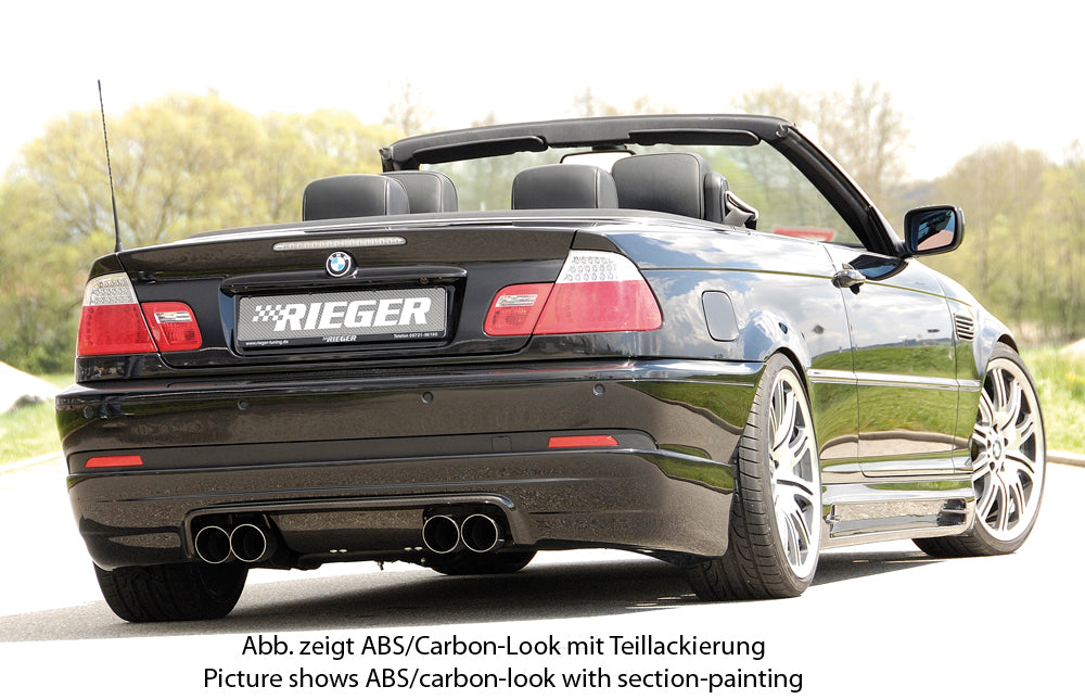 BMW 3er E46 Rieger Heckschürzenansatz  ab Faceliift, nicht M-Technik ABS, Carbon-Look, 
inkl. Montagezubehör, Alugitter