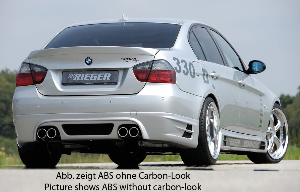 BMW 3er E90 Rieger Heckschürzenansatz -> für 335i!  Nicht für M-Paket-Heckschürze! für Doppelendrohr li. u. re. (335i-Look), ABS, Carbon-Look, 
inkl. Alugitter, Montagezubehör, Gutachten