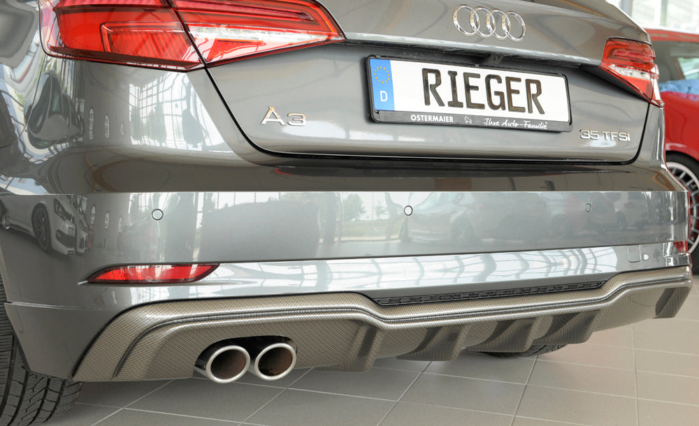 Audi A3 (8V) Rieger Heckeinsatz  für Doppelendrohr li., ABS, Carbon-Look, für Fzg. mit S-Line Exterieur, 
inkl. Montagezubehör, Gutachten