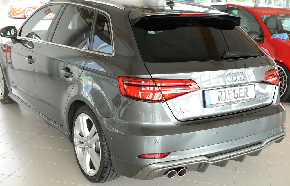 Audi A3 (8V) Rieger Heckeinsatz  für Doppelendrohr li., ABS, Carbon-Look, für Fzg. mit S-Line Exterieur, 
inkl. Montagezubehör, Gutachten