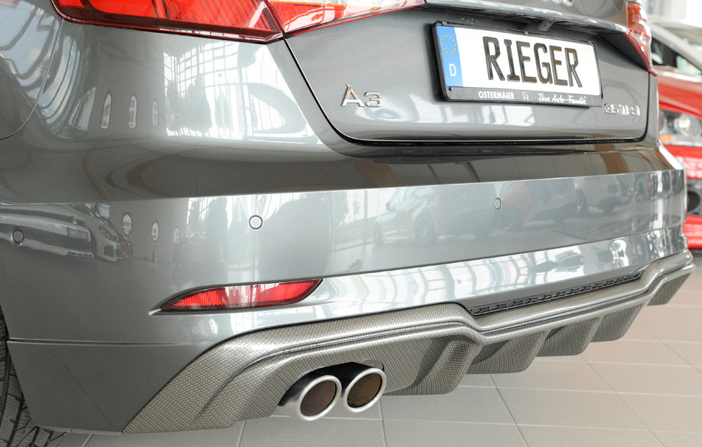 Audi A3 (8V) Rieger Heckeinsatz  für Doppelendrohr li., ABS, Carbon-Look, für Fzg. mit S-Line Exterieur, 
inkl. Montagezubehör, Gutachten