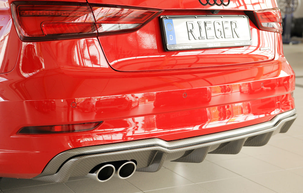 Audi A3 (8V) Rieger Heckeinsatz  für Doppelendrohr li., ABS, Carbon-Look, für Fzg. mit S-Line Exterieur, 
inkl. Montagezubehör, Gutachten