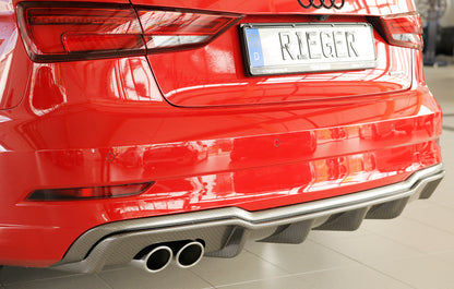 Audi A3 (8V) Rieger Heckeinsatz  für Doppelendrohr li., ABS, Carbon-Look, für Fzg. mit S-Line Exterieur, 
inkl. Montagezubehör, Gutachten