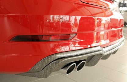 Audi A3 (8V) Rieger Heckeinsatz  für Doppelendrohr li., ABS, Carbon-Look, für Fzg. mit S-Line Exterieur, 
inkl. Montagezubehör, Gutachten