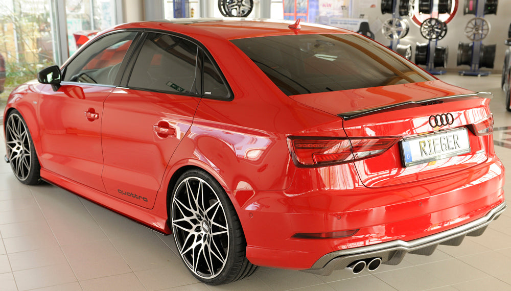 Audi A3 (8V) Rieger Heckeinsatz  für Doppelendrohr li., ABS, Carbon-Look, für Fzg. mit S-Line Exterieur, 
inkl. Montagezubehör, Gutachten