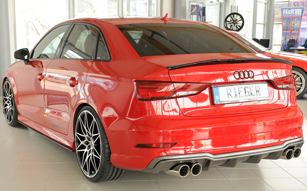 Audi A3 (8V) Rieger Heckeinsatz  für Sportendrohr li. u. re., (4x90mm ø), ABS, Carbon-Look, für Fzg. mit S-Line Exterieur, 
inkl. Montagezubehör, Gutachten