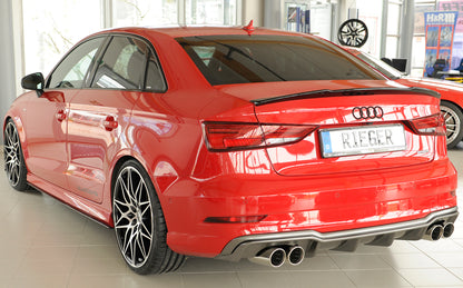 Audi A3 (8V) Rieger Heckeinsatz  für Sportendrohr li. u. re., (4x90mm ø), ABS, Carbon-Look, für Fzg. mit S-Line Exterieur, 
inkl. Montagezubehör, Gutachten