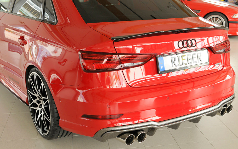 Audi A3 (8V) Rieger Heckeinsatz  für Sportendrohr li. u. re., (4x90mm ø), ABS, Carbon-Look, für Fzg. mit S-Line Exterieur, 
inkl. Montagezubehör, Gutachten