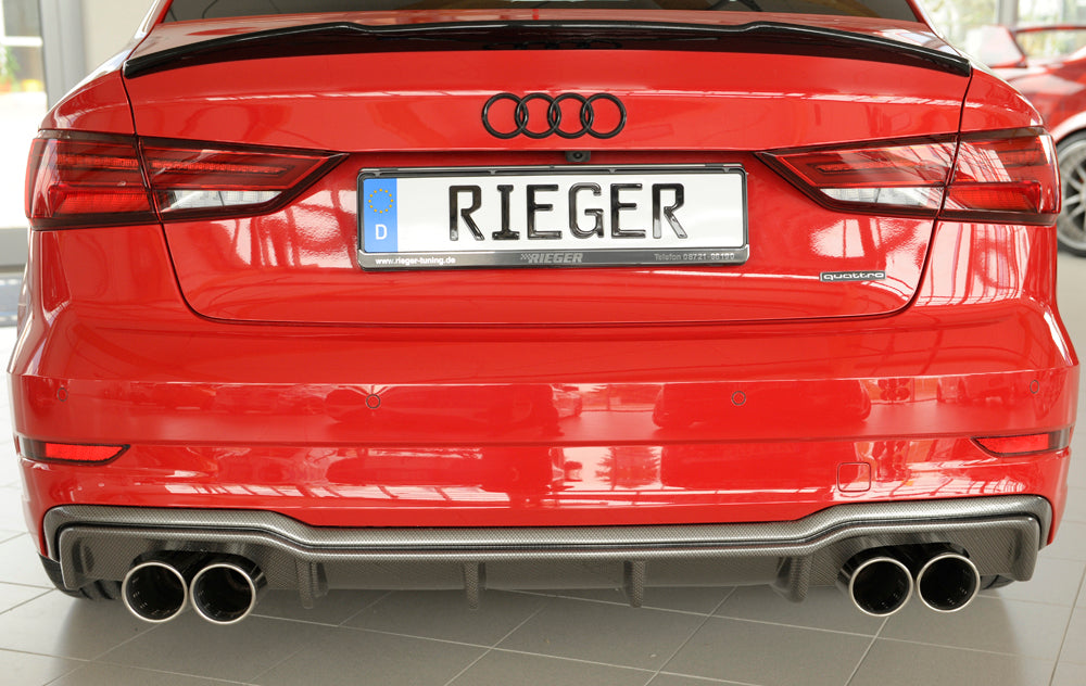 Audi A3 (8V) Rieger Heckeinsatz  für Sportendrohr li. u. re., (4x90mm ø), ABS, Carbon-Look, für Fzg. mit S-Line Exterieur, 
inkl. Montagezubehör, Gutachten