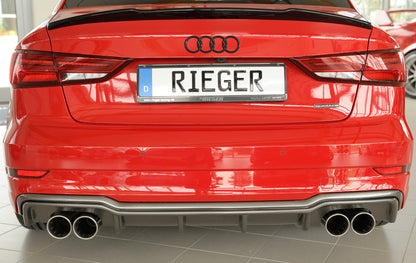 Audi A3 (8V) Rieger Heckeinsatz  für Sportendrohr li. u. re., (4x90mm ø), ABS, Carbon-Look, für Fzg. mit S-Line Exterieur, 
inkl. Montagezubehör, Gutachten