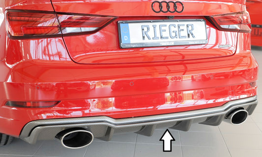 Audi A3 (8V) Rieger Heckeinsatz  für Sportendrohr li. u. re., (152x95mm oval), ABS, Carbon-Look, für Fzg. mit S-Line Exterieur, 
inkl. Montagezubehör, Gutachten