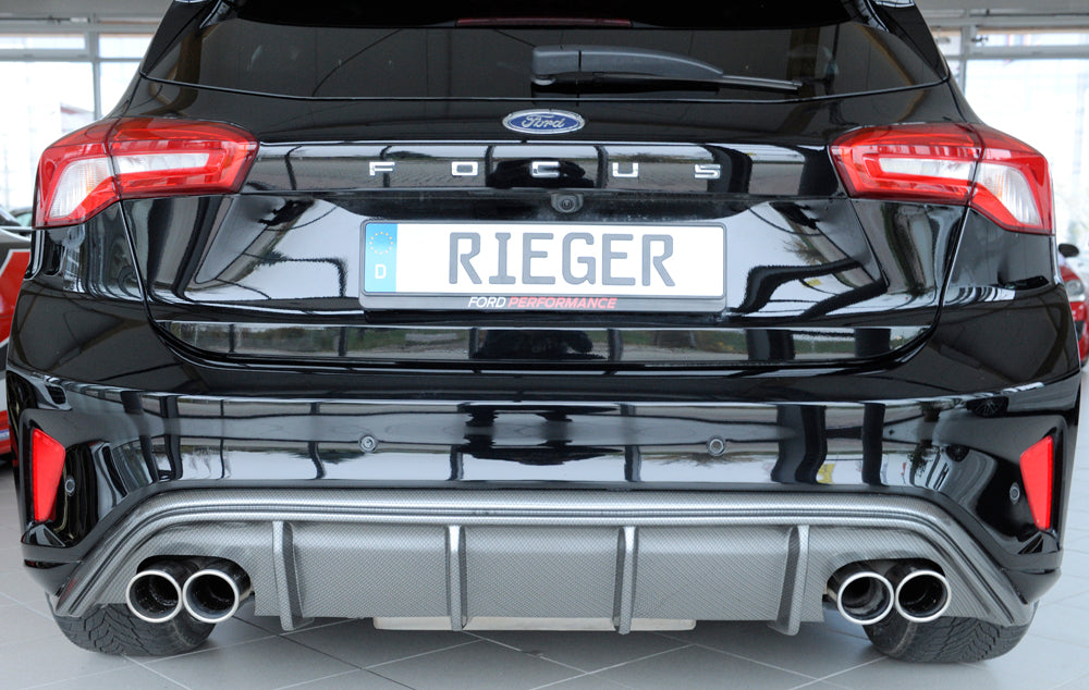 Ford Focus 4 (DEH) Rieger Heckeinsatz  für Doppelendrohr li. u. re., (4x80mm ø), ABS, Carbon-Look, für Fzg. mit ST-Line, 
inkl. Montagezubehör, Gutachten