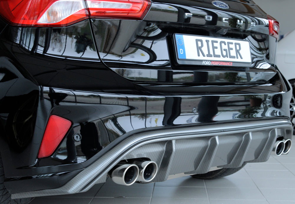 Ford Focus 4 (DEH) Rieger Heckeinsatz  für Doppelendrohr li. u. re., (4x80mm ø), ABS, Carbon-Look, für Fzg. mit ST-Line, 
inkl. Montagezubehör, Gutachten