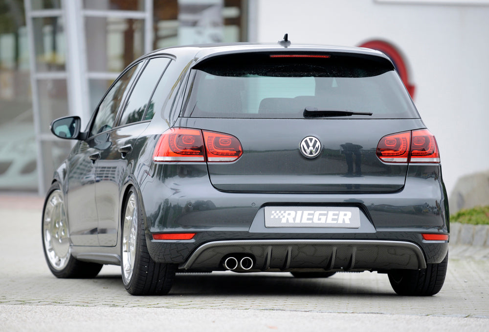 VW Golf 6 Rieger Heckeinsatz mit 2 Doppelfinnen  für orig. Doppelendrohr li, ABS, Carbon-Look, 
inkl. Montagezubehör, Gutachten