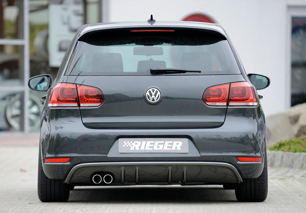 VW Golf 6 Rieger Heckeinsatz mit 2 Doppelfinnen  für orig. Doppelendrohr li, ABS, Carbon-Look, 
inkl. Montagezubehör, Gutachten