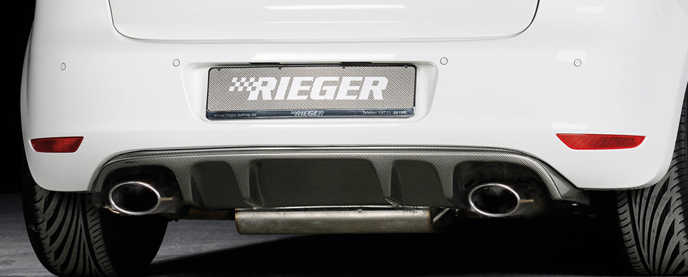 VW Golf 6 GTD Rieger Heckeinsatz mit 2 Doppelfinnen  für Sportendrohr li. u. re., (145x90mm oval), ABS, Carbon-Look, 
inkl. Montagezubehör, Gutachten