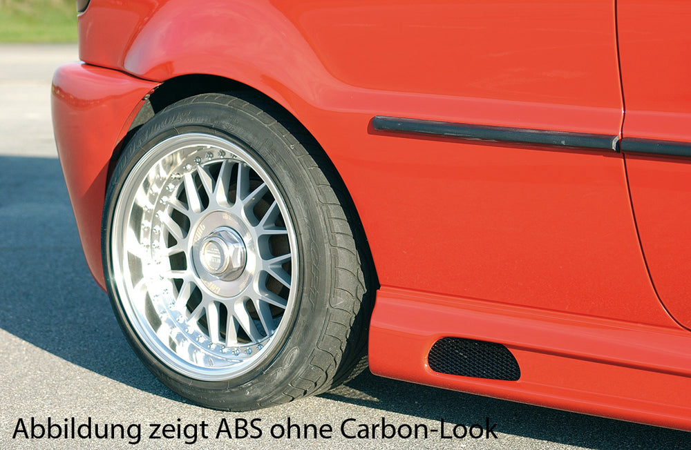 VW Polo 4 (6N) Rieger Seitenschweller   -> auch Polo 4 (6N2) links, mit Schacht, mit Ausschnitt, ABS, Carbon-Look, 
inkl. Alugitter, Gutachten, Montagezubehör