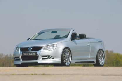 VW Eos (1F) Rieger Seitenschweller    rechts, mit Schacht, mit Ausschnitt, ABS, Carbon-Look, 
inkl. Alugitter, Gutachten, Montagezubehör