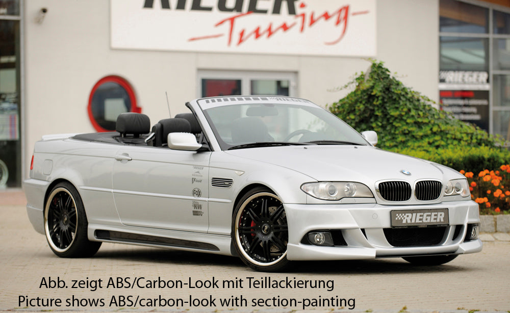 BMW 3er E46 Rieger Seitenschweller  rechts, mit Schacht, mit Ausschnitt, ABS, Carbon-Look, 
inkl. Alugitter, Montagezubehör