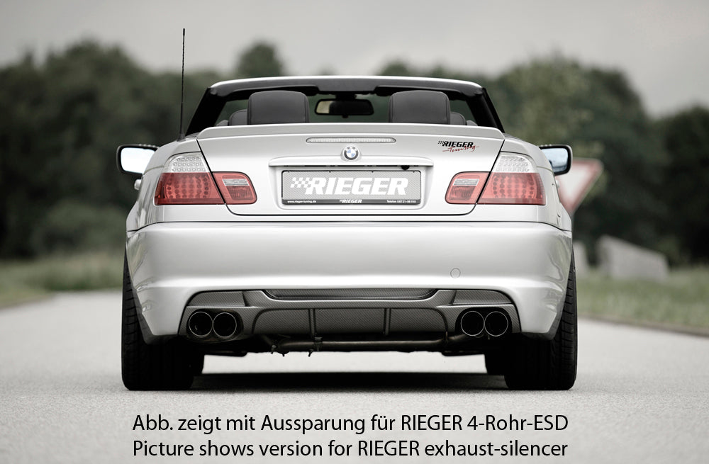 BMW 3er E46 Rieger Heckeinsatz für Doppelendrohr li., ABS, Carbon-Look, 
inkl. Gutachten, Montagezubehör