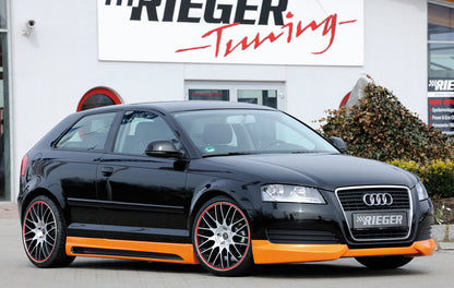 Audi A3 (8P) Rieger Seitenschweller  links, mit Schacht, mit Ausschnitt, ABS, Carbon-Look, für Fzg. mit S-Line Exterieur und ohne S-Line Exterieur, 
inkl. Alugitter, Montagezubehör, Gutachten