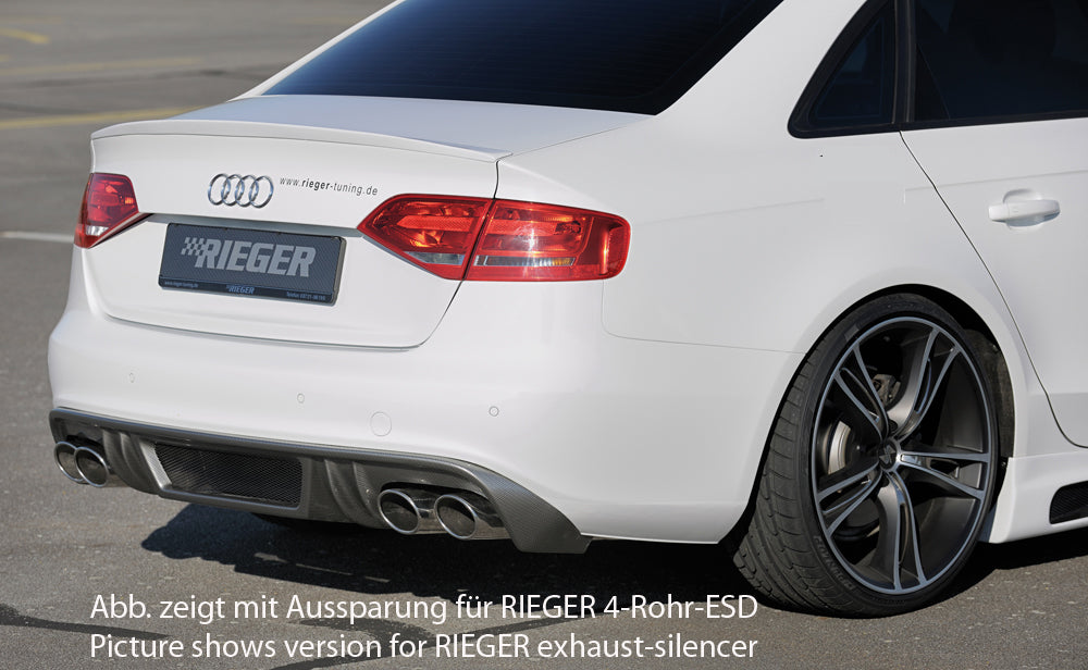 Audi A4 (B8/B81) Rieger Heckeinsatz  für orig. Doppelendrohr li, ABS, Carbon-Look, für Fzg. mit S-Line Exterieur, 
inkl. Alugitter, Montagezubehör, Gutachten