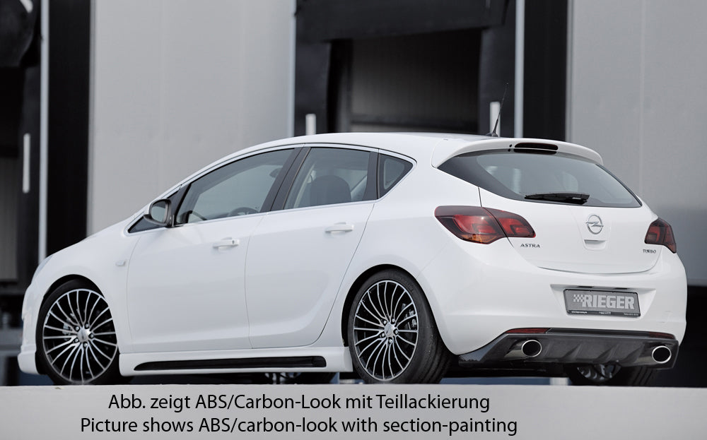 Opel Astra J Rieger Seitenschweller  rechts, mit Schacht, mit Ausschnitt, ABS, Carbon-Look, 
inkl. Alugitter, Montagezubehör, Gutachten