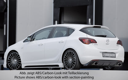 Opel Astra J Rieger Seitenschweller  rechts, mit Schacht, mit Ausschnitt, ABS, Carbon-Look, 
inkl. Alugitter, Montagezubehör, Gutachten