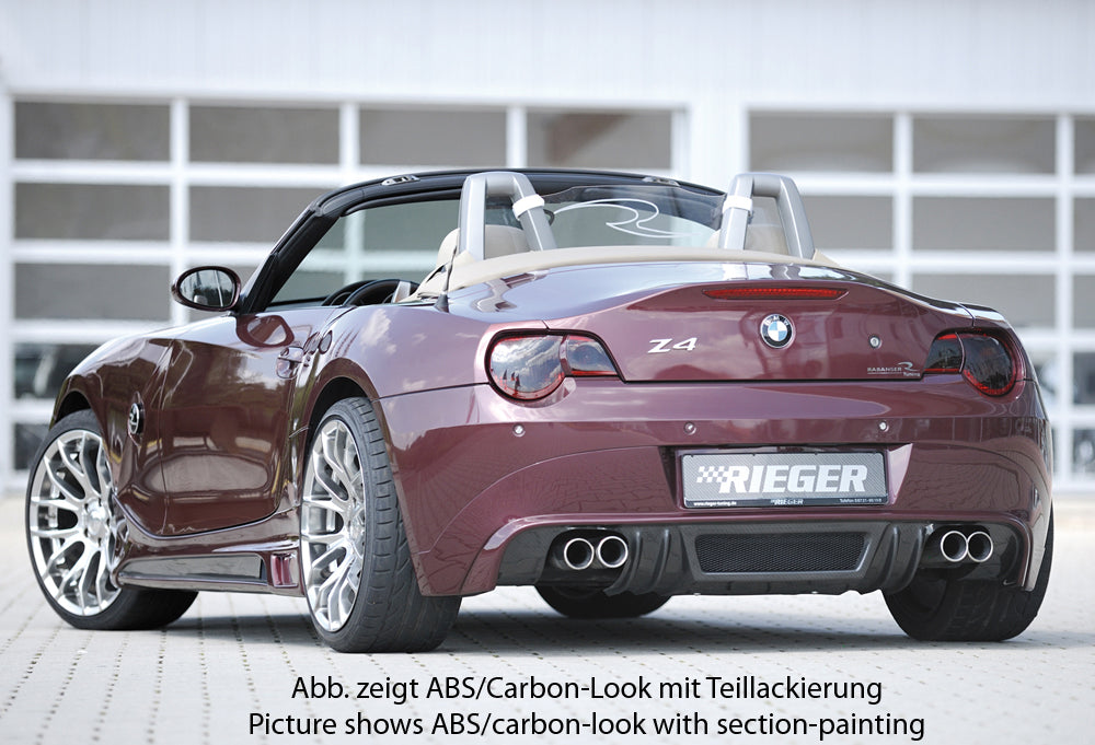 BMW Z4 (E85) Rieger Heckansatz    für Doppelendrohr li. u. re., (4x90mm ø), ABS, Carbon-Look, 
inkl. Alugitter, Montagezubehör, Gutachten