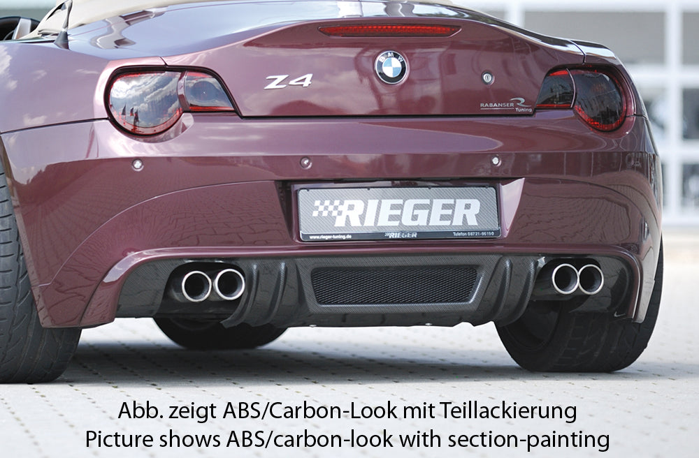 BMW Z4 (E85) Rieger Heckansatz    für Doppelendrohr li. u. re., (4x90mm ø), ABS, Carbon-Look, 
inkl. Alugitter, Montagezubehör, Gutachten