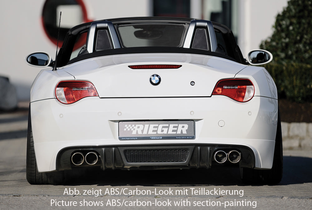 BMW Z4 (E85) Rieger Heckansatz    für Doppelendrohr li. u. re., (4x76mm ø), ABS, Carbon-Look, 
inkl. Alugitter, Montagezubehör, Gutachten