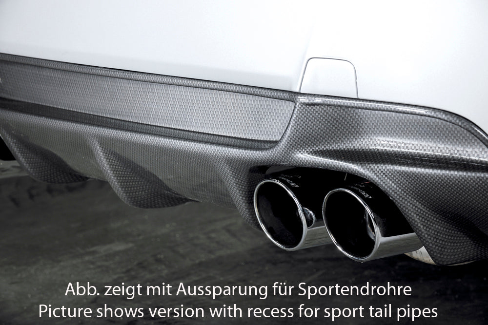 BMW 3er E92 Rieger Heckeinsatz Nur für 335i / 335d für orig. Endrohr li. u. re., ABS, Carbon-Look, für Fzg. mit M-Technik, 
inkl. Montagezubehör, Gutachten