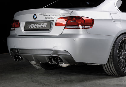 BMW 3er E92 Rieger Heckeinsatz Nur für 335i ! für Doppelendrohr li. u. re. (335i-Look), (4x90mm ø), ABS, Carbon-Look, für Fzg. mit M-Technik, 
inkl. Montagezubehör, Gutachten