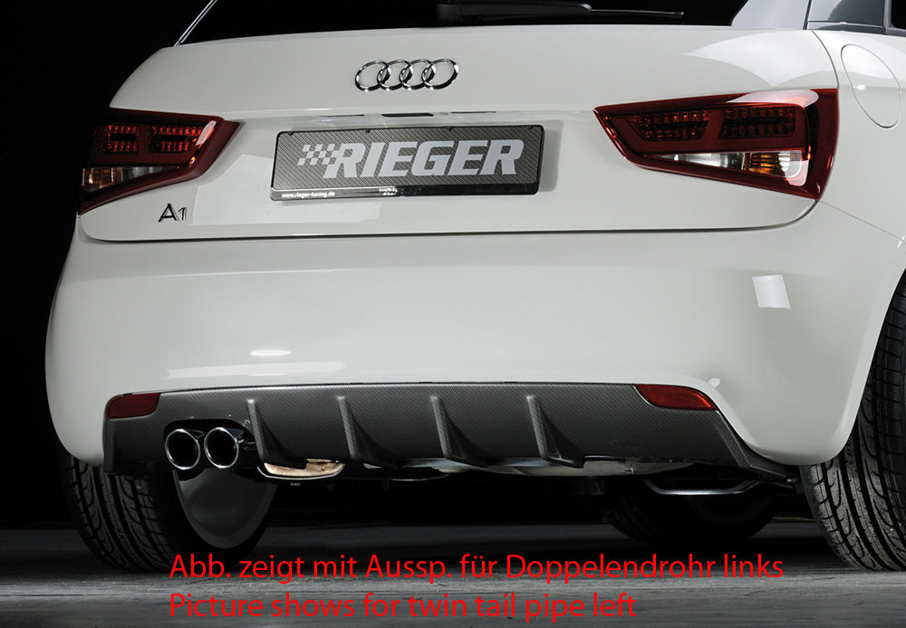 Audi A1 (8X) Rieger Heckeinsatz  für orig. Endrohr li., ABS, Carbon-Look, für Fzg. ohne S-Line Exterieur, 
inkl. Montagezubehör, Gutachten