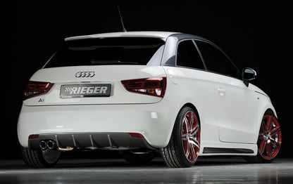 Audi A1 (8X) Rieger Heckeinsatz  für orig. Doppelendrohr li, (2x76mm ø), ABS, Carbon-Look, für Fzg. ohne S-Line Exterieur, 
inkl. Montagezubehör, Gutachten