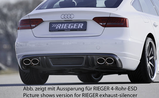 Audi A5 (B8/B81) Rieger Heckschürzenansatz  für orig. Endrohr li. u. re., ABS, Carbon-Look, für Fzg. ohne S-Line Exterieur, 
inkl. Alugitter, Montagezubehör, Gutachten
