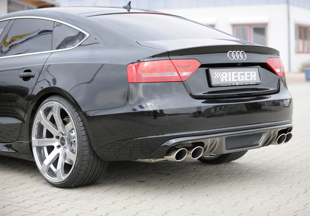 Audi A5 (B8/B81) Rieger Heckeinsatz  für Doppelendrohr li. u. re., (4x115x85mm oval), ABS, Carbon-Look, für Fzg. ohne S-Line Exterieur, 
inkl. Alugitter, Montagezubehör, Gutachten