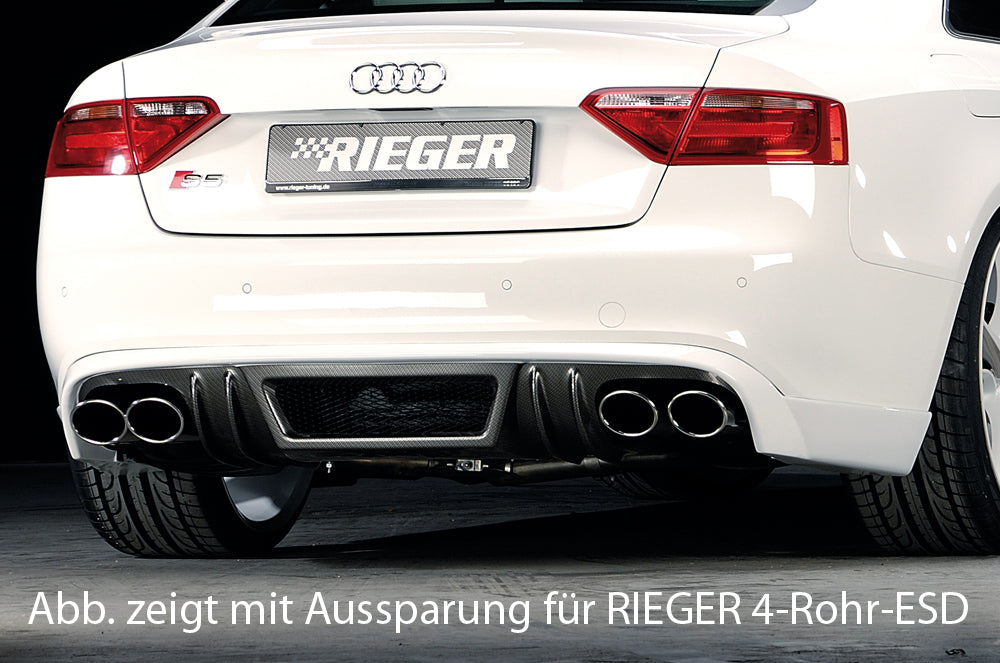 Audi A5 (B8/B81) Rieger Heckschürzenansatz  für orig. Endrohr li. u. re., ABS, Carbon-Look, für Fzg. mit S-Line Exterieur, 
inkl. Alugitter, Montagezubehör, Gutachten