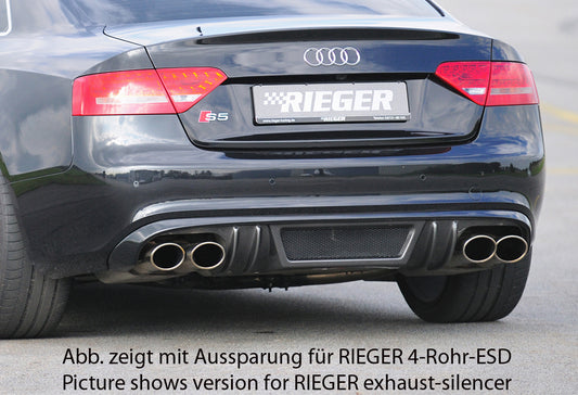 Audi A5 (B8/B81) Rieger Heckeinsatz  für orig. Doppelendrohr li, ABS, Carbon-Look, für Fzg. mit S-Line Exterieur, 
inkl. Alugitter, Montagezubehör, Gutachten