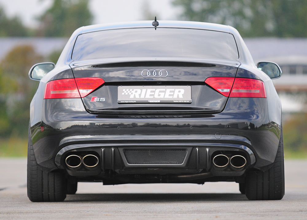 Audi A5 (B8/B81) Rieger Heckeinsatz  für Doppelendrohr li. u. re., (4x115x85mm oval), ABS, Carbon-Look, für Fzg. mit S-Line Exterieur, 
inkl. Alugitter, Montagezubehör, Gutachten