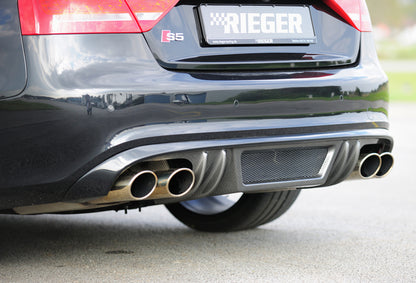 Audi A5 (B8/B81) Rieger Heckeinsatz  für Doppelendrohr li. u. re., (4x115x85mm oval), ABS, Carbon-Look, für Fzg. mit S-Line Exterieur, 
inkl. Alugitter, Montagezubehör, Gutachten