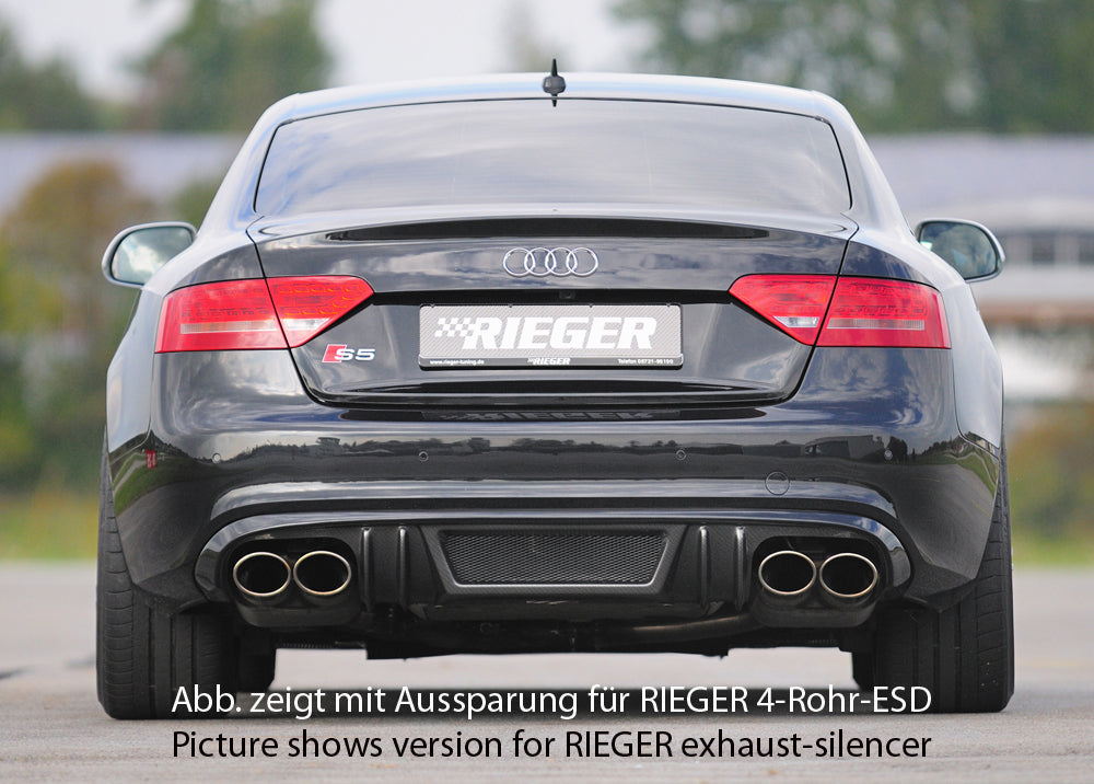Audi A5 (B8/B81) Rieger Heckeinsatz  für orig. Doppelendrohr li u. re, ABS, Carbon-Look, für Fzg. mit S-Line Exterieur, 
inkl. Alugitter, Montagezubehör, Gutachten