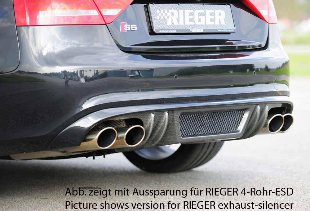 Audi A5 (B8/B81) Rieger Heckeinsatz  für orig. Doppelendrohr li u. re, ABS, Carbon-Look, für Fzg. mit S-Line Exterieur, 
inkl. Alugitter, Montagezubehör, Gutachten